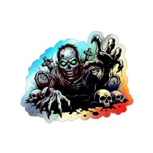 Holographic Zombie Die-Cut Stickers | Spooky Decals, Halloween Decor, Skateboard Accessories, Kawaii Stickers, Gift Idea