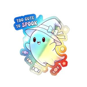 Cute Holographic Ghost Stickers - Too Cute to Spook, Kawaii Halloween Decor, Fun Gift for Kids, Crafting Supplies, Kids' Room Decor