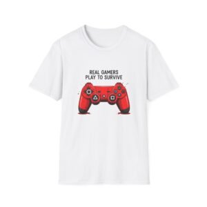 Real Gamers Play to Survive T-Shirt, Funny Gamer Tee, Gift for Gamers, Retro Game Controller Shirt, Unisex Gaming Apparel