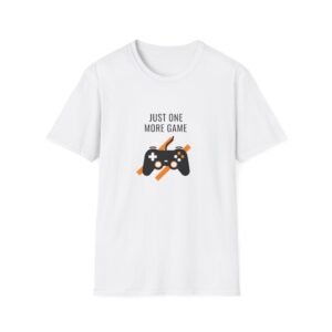 Just One More Game Unisex Softstyle T-Shirt, Gamer Tee, Video Game Shirt, Casual Wear, Gift for Gamers, Gaming Apparel