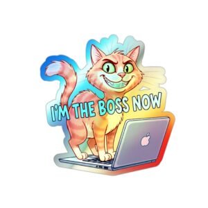 Holographic Cat Boss Stickers - Fun and Whimsical Decor for Laptops, Skaters, and Gift Giving, Perfect for Cat Lovers, Office Decor