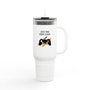 Insulated Travel Mug - Just One More Game, Gaming Mug, Travel Tumbler, Fun Gift for Gamers, Coffee Mug for Road Trips