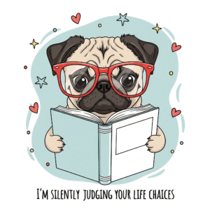 Judgmental Pug Reading a Book – Funny Dog Illustration